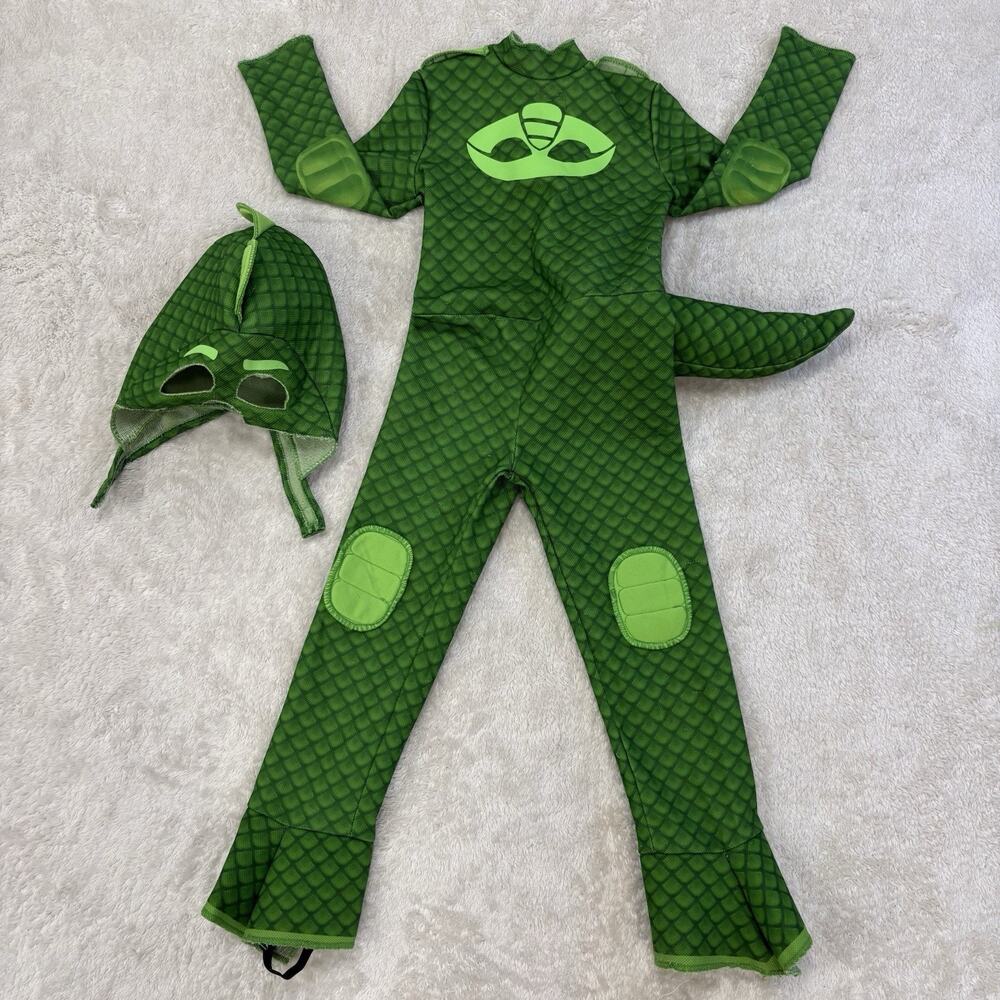 PJ Masks Gekko Deluxe Costume Toddler 3T-4T Jumpsuit Mask Tail Halloween